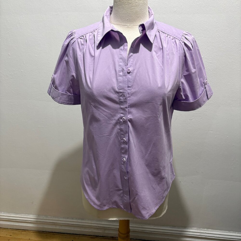 NWT New York & Company Puff Sleeve Button Down Madison Shirt in lilac